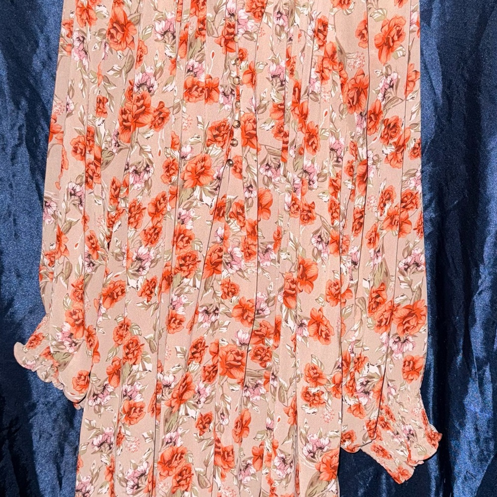 Floral Print Women's Skirt - Orange and Cream